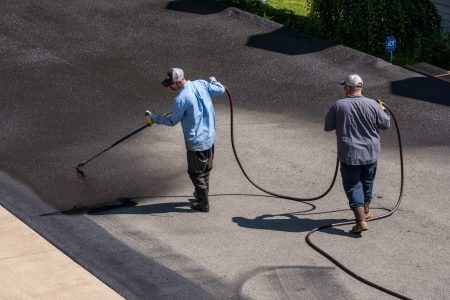 Morgantown,,West,Virginia,-,3,June,2019:,Workers,Applying,Blacktop