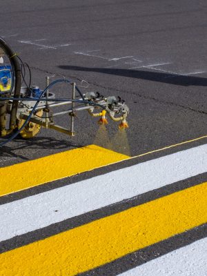 Road,Workers,Use,Hot-melt,Scribing,Machines,To,Painting,Pedestrian,Crosswalk Road,Workers,Use,Hot-melt,Scribing,Machines,To,Painting,Pedestrian,Crosswalk