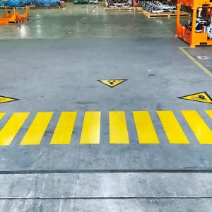 Industrial,Building,Corridor,Painted,Yellow,Between,Parallel,Yellow,Lines,On
